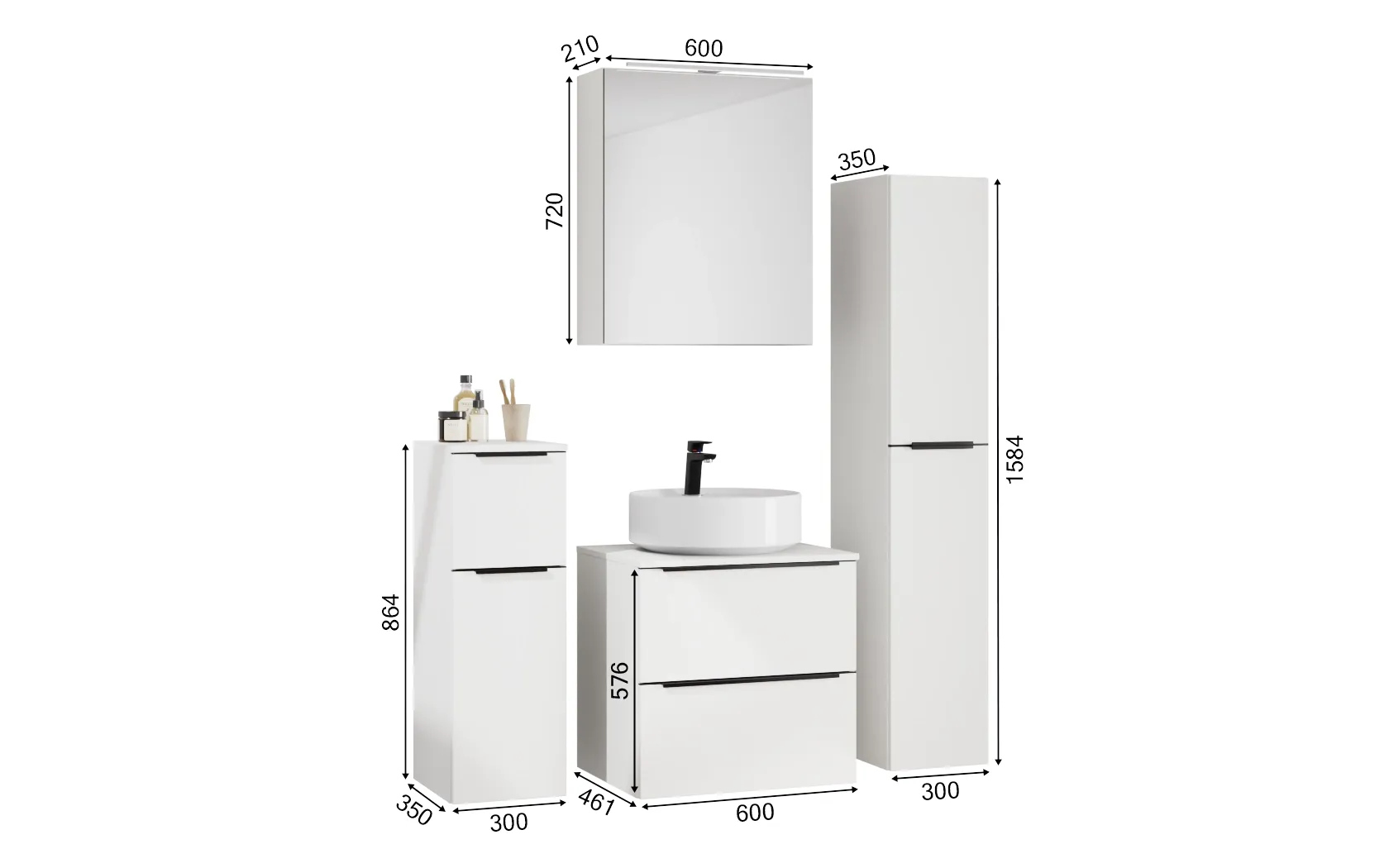 Ixina Ensemble meuble vasque avec armoire de toilette et meubles d'appoint 1
