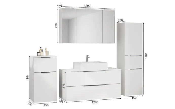 Ixina Ensemble meuble vasque avec armoire de toilette et meubles d'appoint 1
